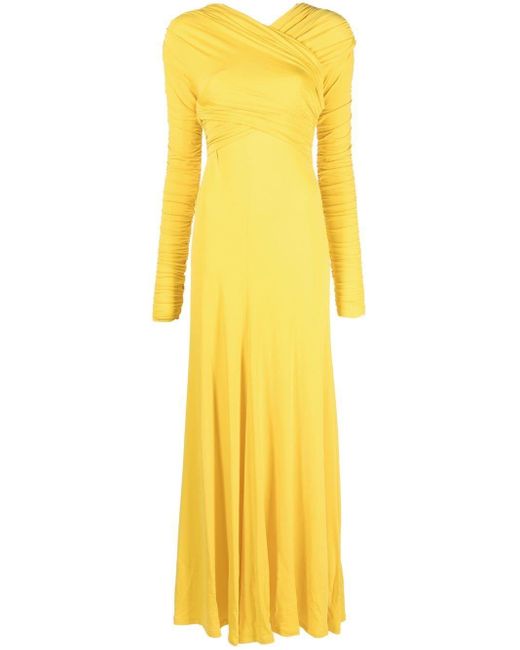 TOVE Yellow Gathered-detailing Long-sleeve Gown