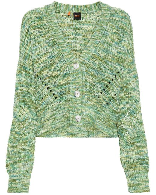 Boss Green Marl-knit V-neck Cardigan