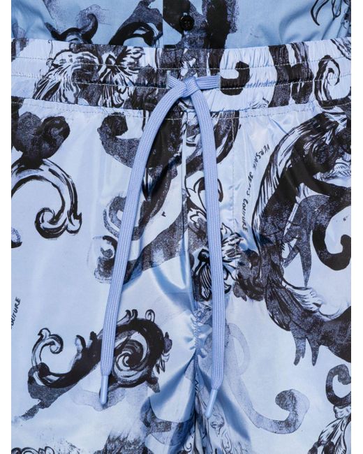 Versace Blue Watercolor Print Bermuda Shorts for men