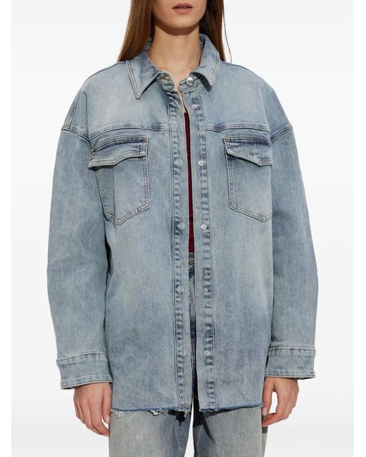 Gestuz Blue Noma Faded Frayed-Hem Shirt