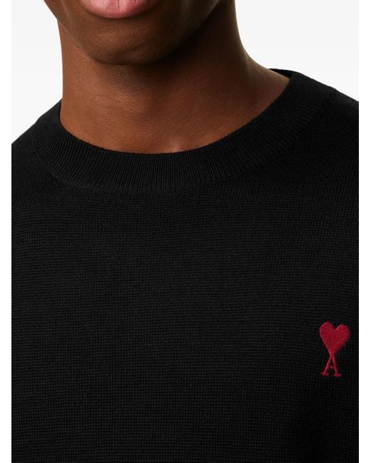 AMI Black Ami De Coeur Wool Crew-Neck Sweater for men