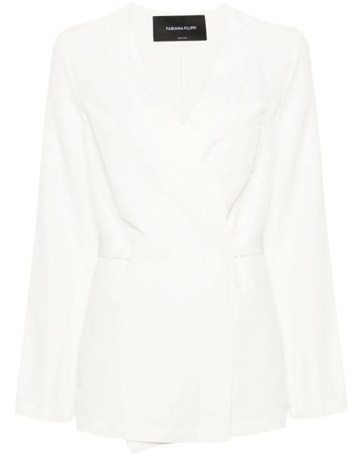 Fabiana Filippi White No-Lapels Wrap Blazer