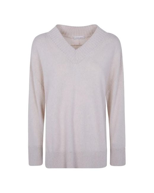Liviana Conti Gray V-Neck Ribbed-Trim Sweater
