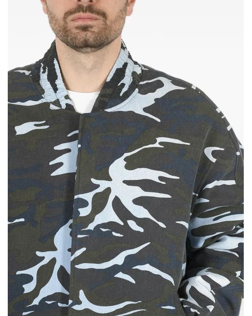 we11done Gray Camouflage-Print Oversized Bomber Jacket for men