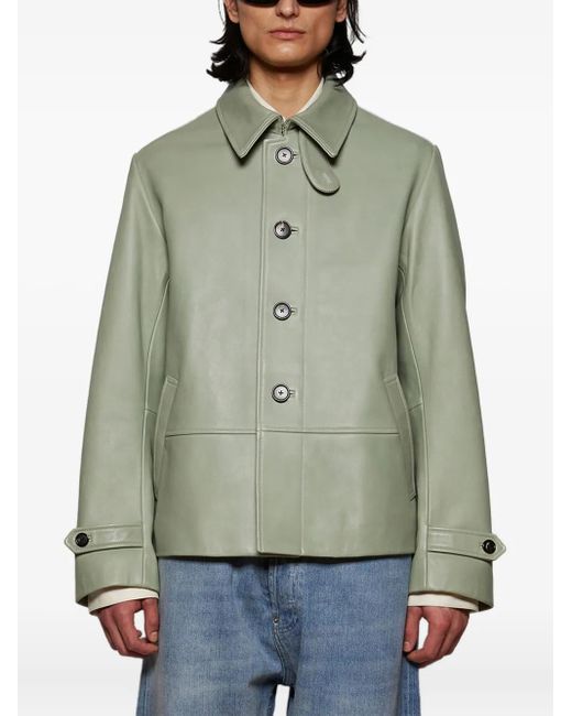 Bode Green Button-Fastening Leather Jacket for men