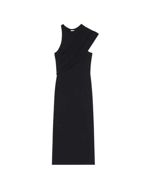 Courreges Black Draped Asymmetric-Neck Midi Dress