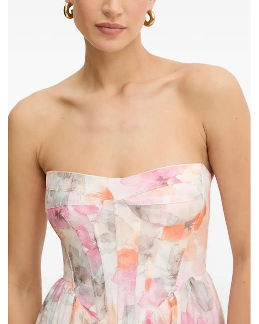 Bardot Pink Lola Floral-Pattern Strapless Midi Dress