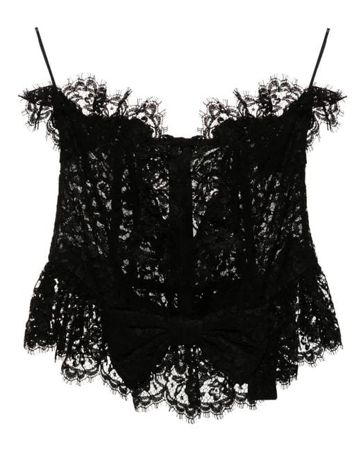 Alessandra Rich Black Bow-Detail Lace Bustier Top