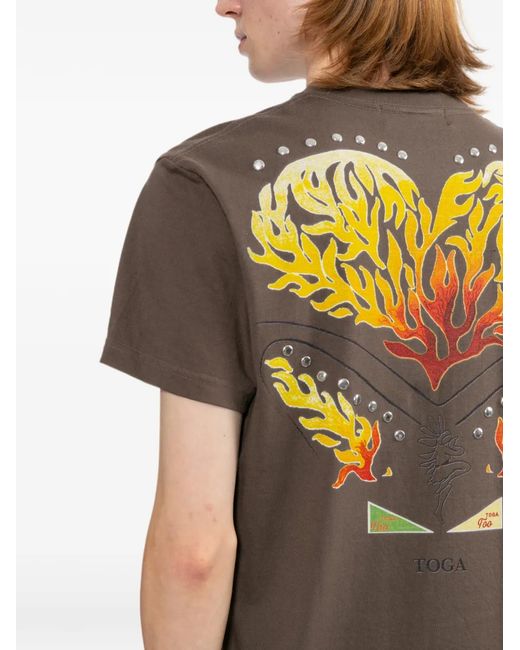 Toga Brown Graphic-Print Studded T-Shirt for men