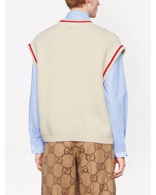 Gucci Natural Cable-Knit V-Neck Vest for men