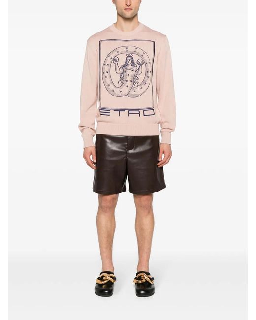 Etro Pink Logo Embroidery Sweater for men