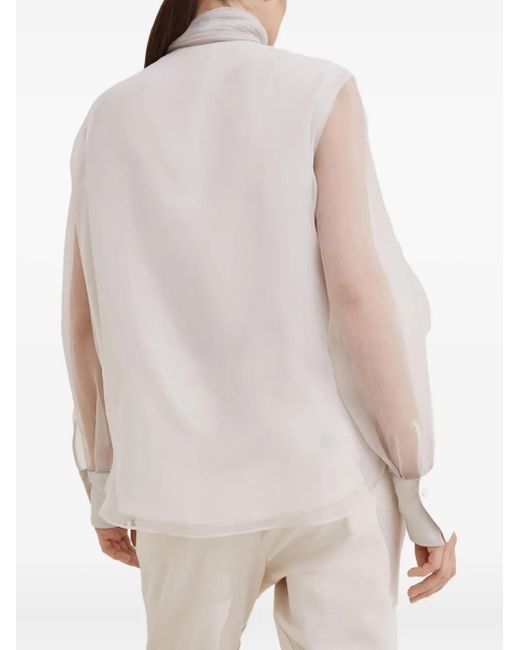 Brunello Cucinelli White Silk Blouse With Lavallière