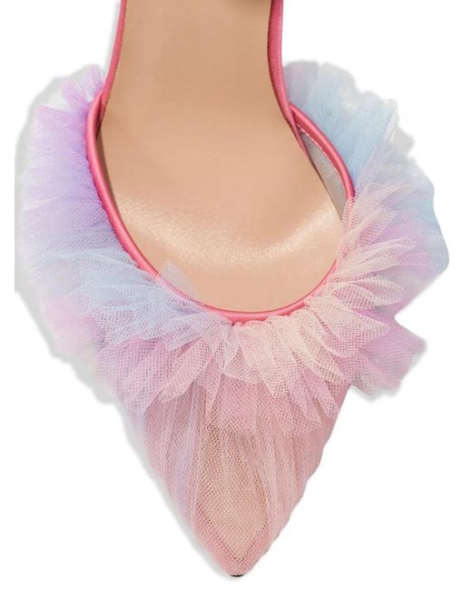 Andrea Wazen Pink 120Mm Franca Tulle Ankle-Strap Pumps