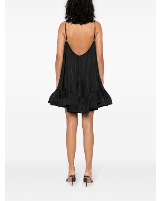 Nissa Black Satin Ruffled Mini Dress