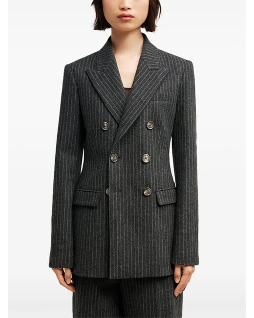 AMI Black Double Breasted Wool Coat