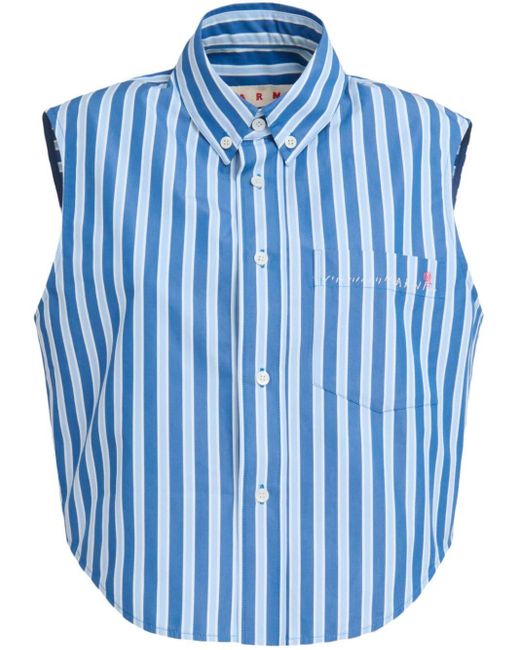 Marni Blue Striped Sleeveless Cotton Shirt