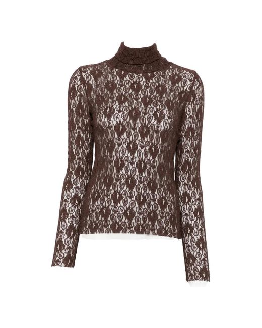 Dixie Brown Lace-Knit Roll-Neck Top