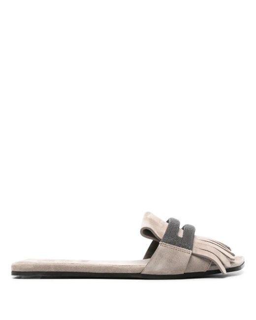 Brunello Cucinelli White Monili Chain-Detail Slides