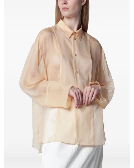 Alberta Ferretti Natural Sheer Long-Sleeved Blouse With Classic Collar And Relaxed Silhouette