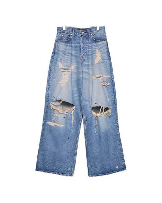 MASU Blue Distressed Wide-Leg Jeans for men
