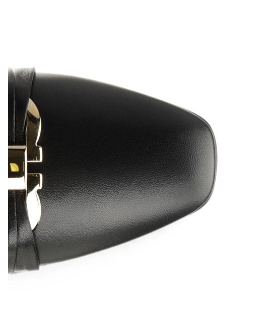 Ferragamo Black Gancini Plaque Leather Loafers