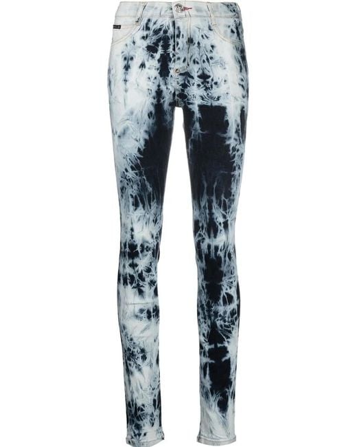 Philipp Plein Blue High-Waisted Acid-Wash Jeggings