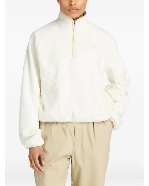 New Balance White Sweat En Polaire À Col Zippé
