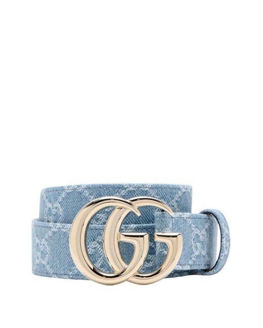 Jeans Silver Gg Belt Gucci Gg Monogram Denim Belt In Blue Lyst UK