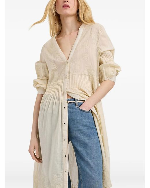 Momoní White Embroidered Micro-Pleated Midi Dress