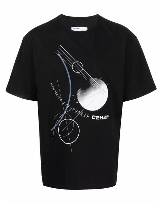 C2H4 Black Graphic-print Cotton T-shirt for men