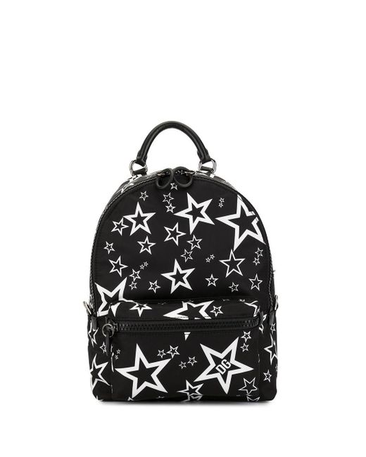 Dolce & Gabbana Black Mixed Star Print Nylon Vulcano Backpack