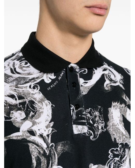 Versace Black Watercolour Barocco Polo Shirt - Men's - Cotton/polyester/polyamide/elastane for men