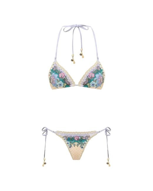 Zimmermann White Indra Floral-Print Crochet-Trim Bikini