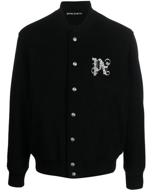 Palm Angels Black Monogram-embroidered Bomber Jacket for men