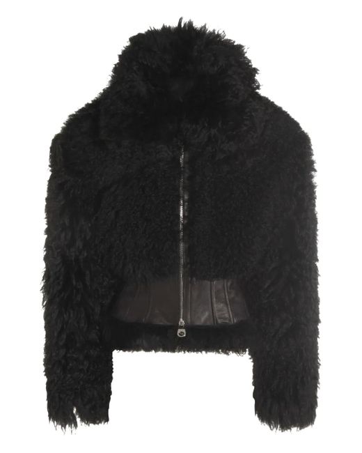 Blumarine Black Fleecejacke mit Lederdetail
