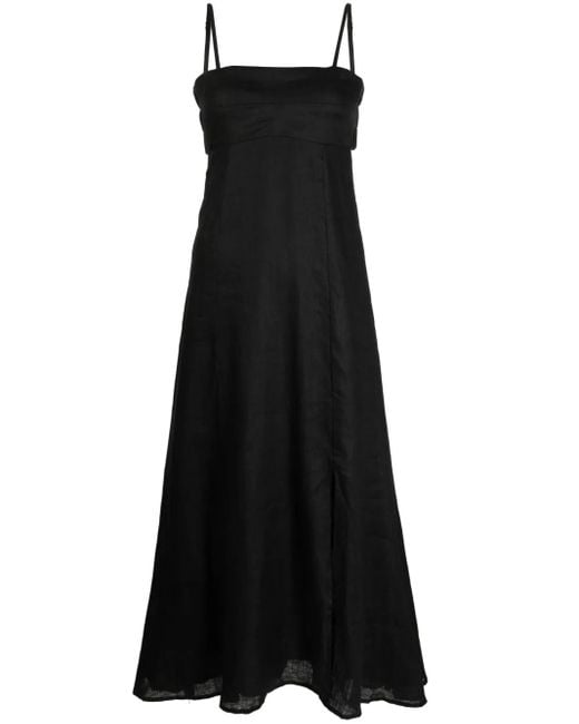 Faithfull The Brand Black Square-Neck Linen Midi Dress
