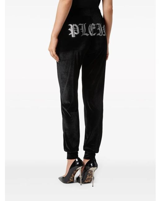 Philipp Plein Black Logo-Embellished Velvet Track Pants