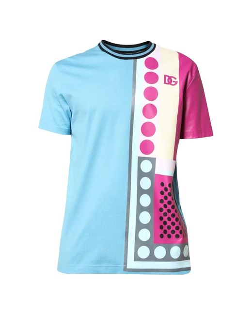 Dolce & Gabbana Blue Geometric-Print Logo-Print T-Shirt for men
