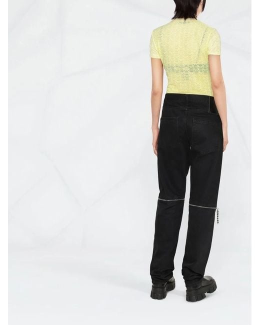 Philipp Plein Yellow Monogram-Pattern Tulle T-Shirt