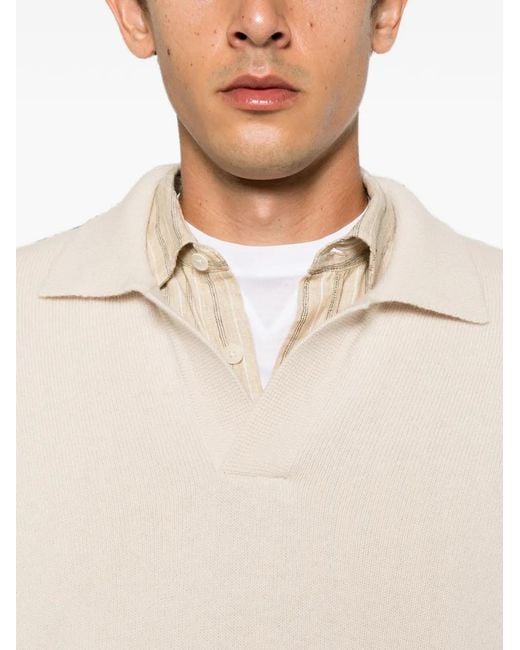 Roberto Collina White Ribbed-Trim Long-Sleeve Polo Shirt for men