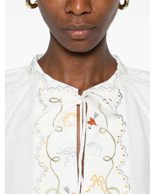 ALÉMAIS Top Met Borduurwerk En Ruches in het White