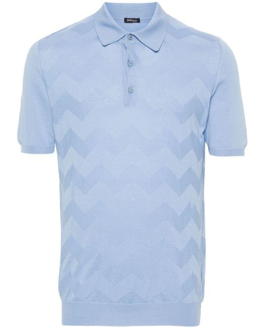 Kiton Blue Chevron-detail Fine Ribbed Polo Shirt for men