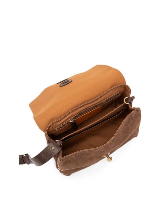 Zanellato Brown Small Postina Jones Stud-Embellished Shoulder Bag