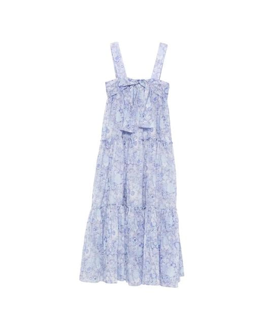 Chloé Blue Floral-Print Tiered Maxi Dress