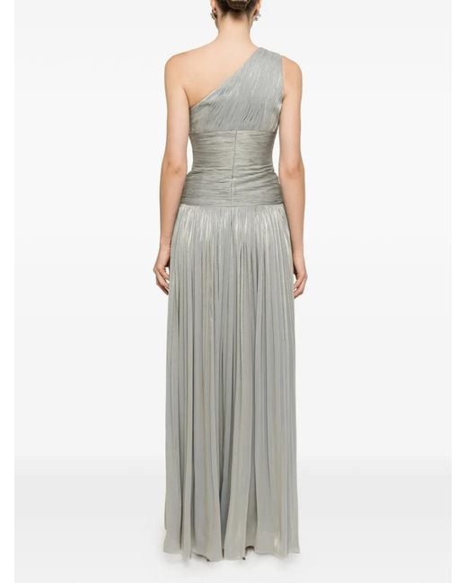 Nissa Green One-Shoulder Plissé-Effect Maxi Dress