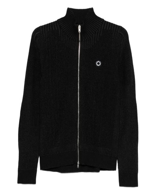 KENZO Black Ribbed Zip-Up Cardigan for men