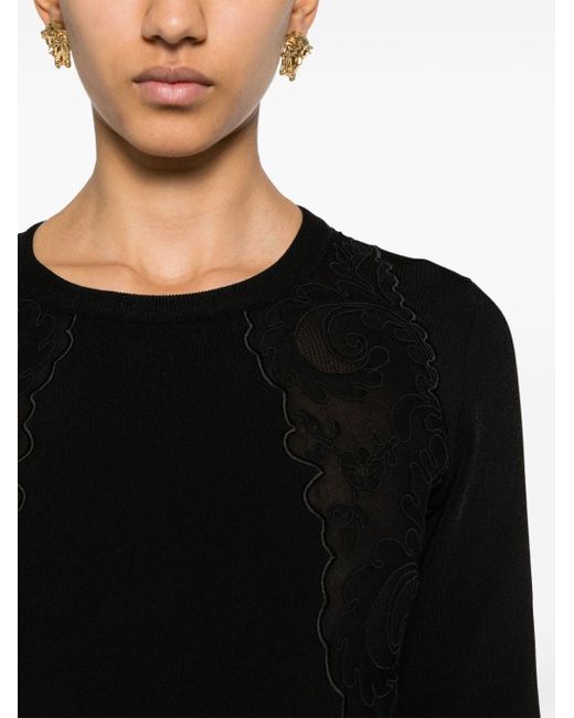 Versace Black Lace-trim Knitted Mini Dress