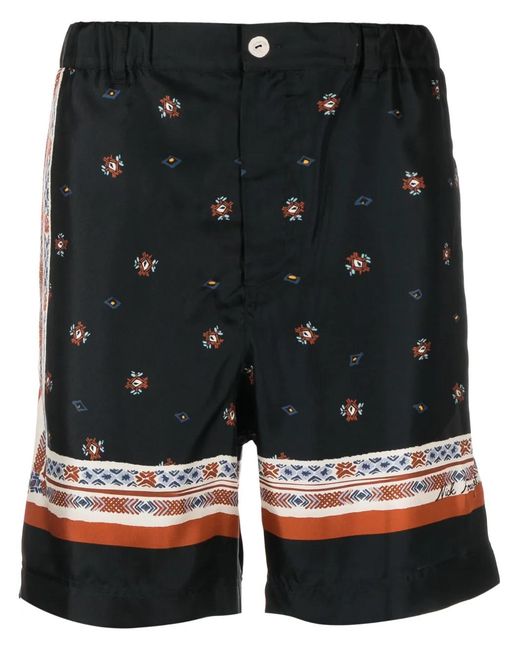Nick Fouquet Black Graphic-Print Silk-Cotton Bermuda Shorts for men