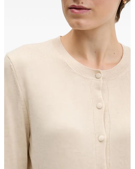 Sisley Natural Buttoned Round-Neck Cardigan