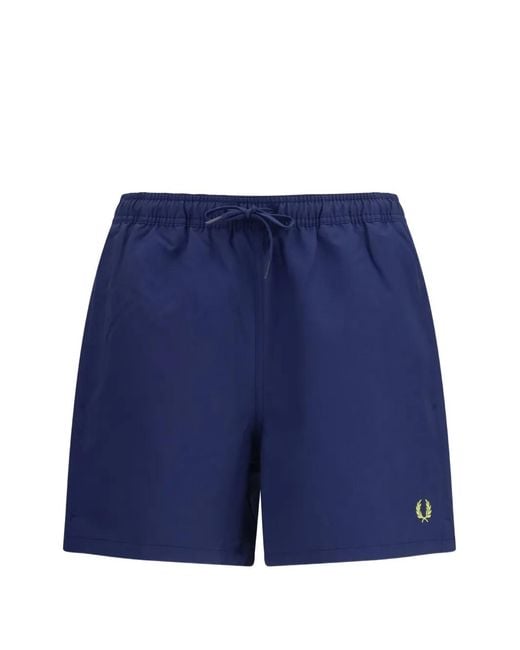 Fred Perry Blue Logo-Embroidered Drawstring Swim Shorts for men